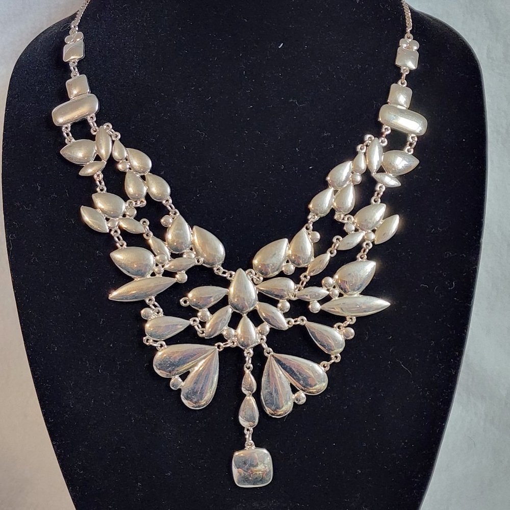 Stunning Silver Tone Statement Necklace